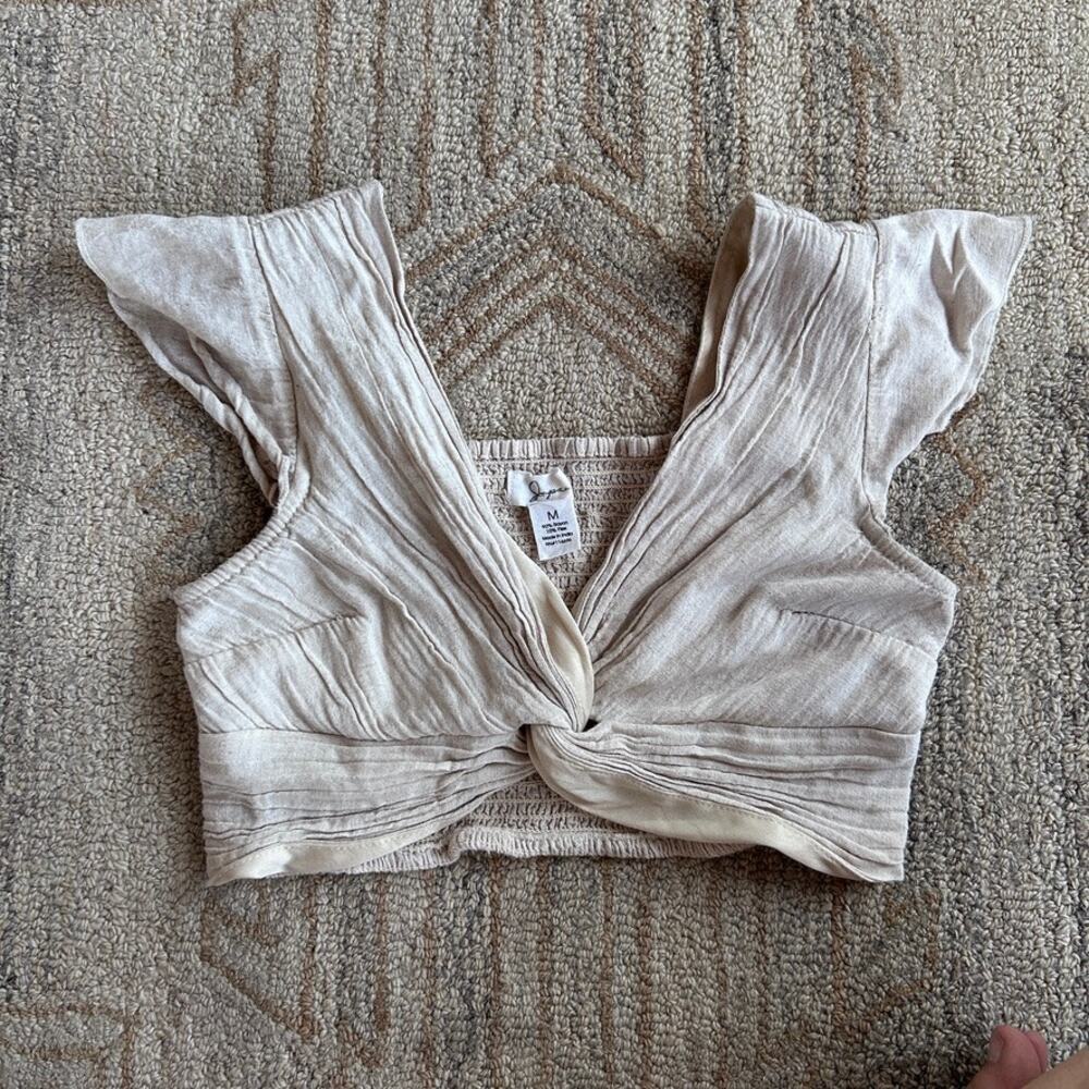 Fairycore Twist Front Crop Top Deep V Romantic Neutral Boho Festival Women M‎